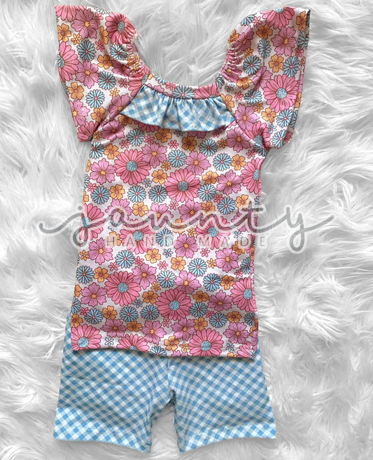 4T floral/gingham sarah & bikerset RTS